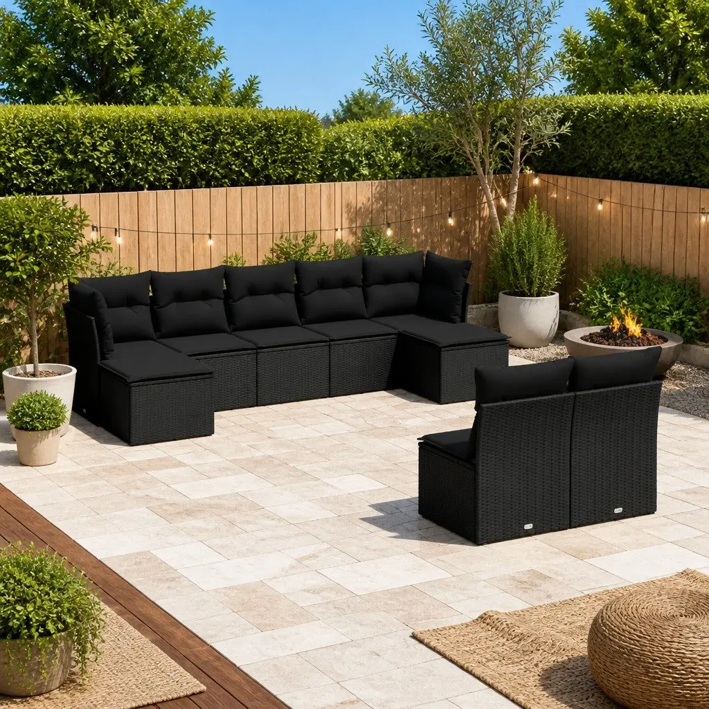 Garden Sofa Set Poly Rattan 9 Piece Outdoor Furniture Modular Black