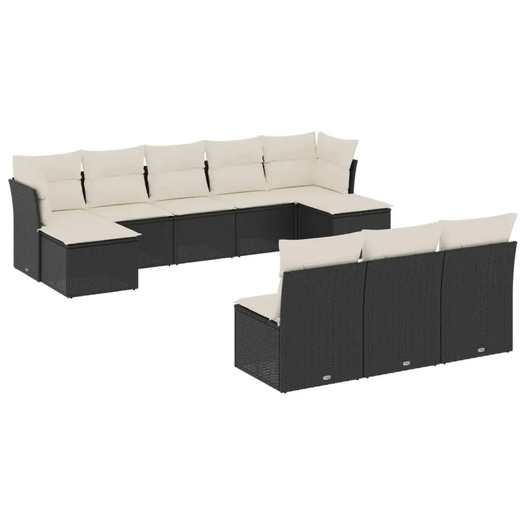 Garden Sofa Set 10 Piece Outdoor Furniture Black Poly Rattan with Cushions