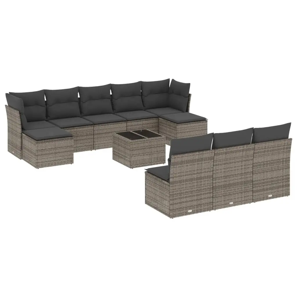 11 Piece Modular Outdoor Furniture Set Grey PE Rattan Sofa with Storage Boxes