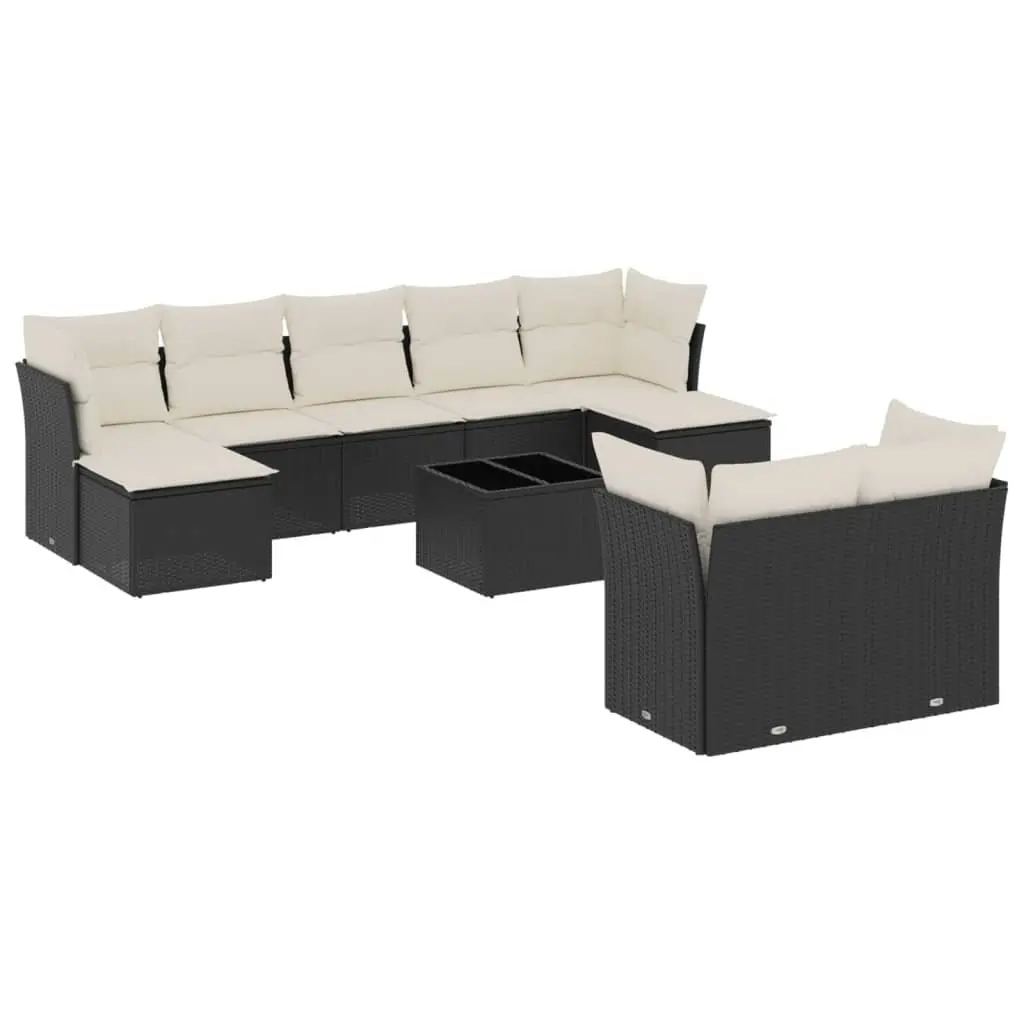 Garden Sofa Set 10 Piece Black Poly Rattan Outdoor Furniture with Cushions