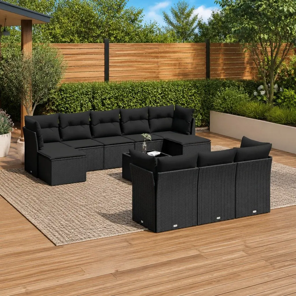 Garden Sofa Set PE Rattan 11 Piece Black Outdoor Furniture with Cushions