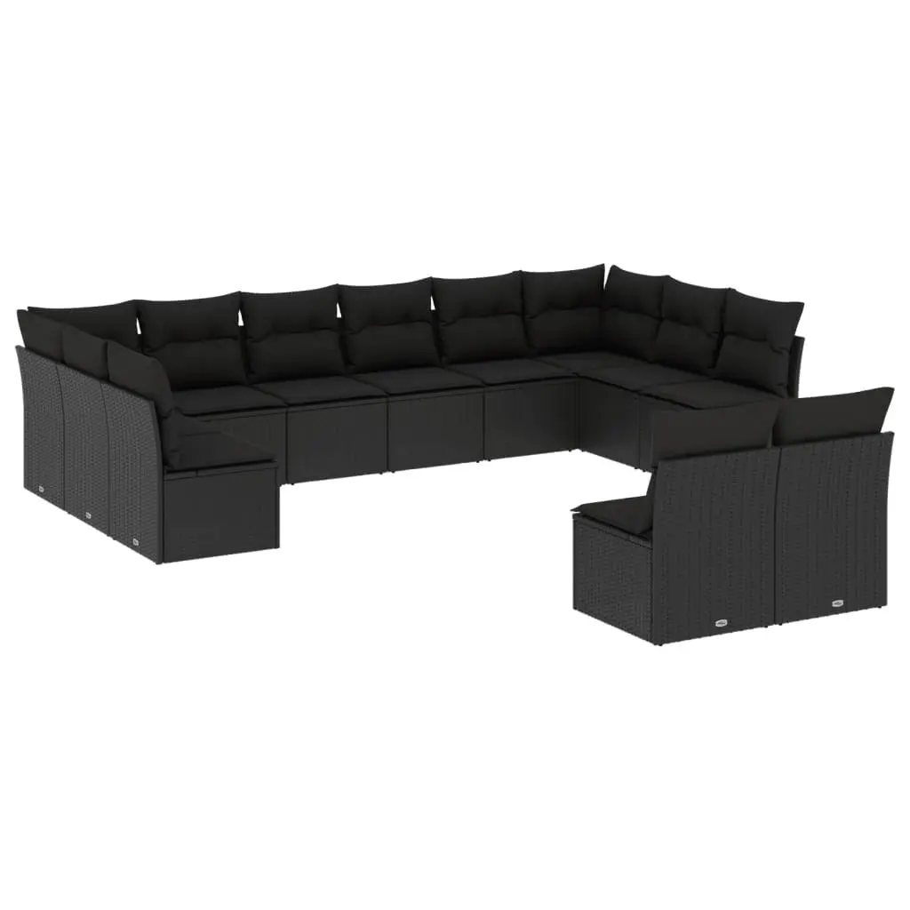 Garden Sofa Set 12 Piece Outdoor Furniture Black Poly Rattan Modular Patio