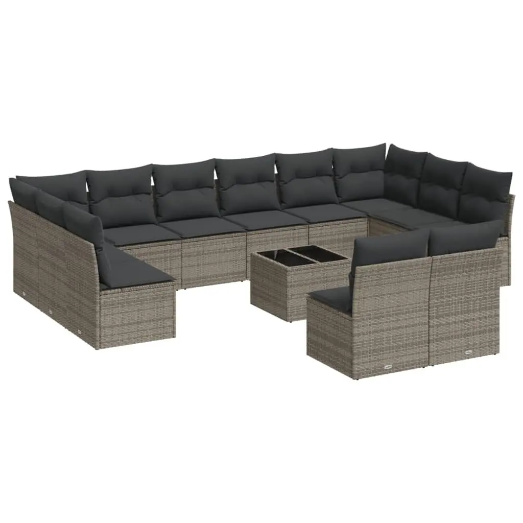Garden Sofa Set 13 Piece Outdoor Furniture Grey Poly Rattan with Storage