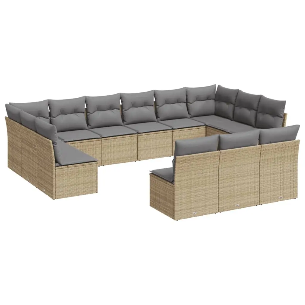 Garden Sofa Set 13 Piece Modular Outdoor Furniture Beige PE Rattan