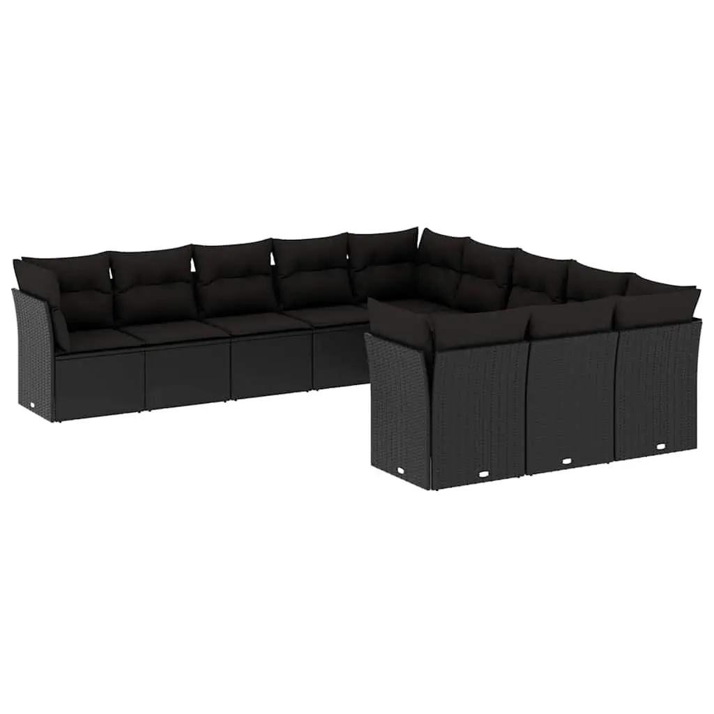 Garden Sofa Set 11 Piece Outdoor Furniture Black Poly Rattan Patio Sectional