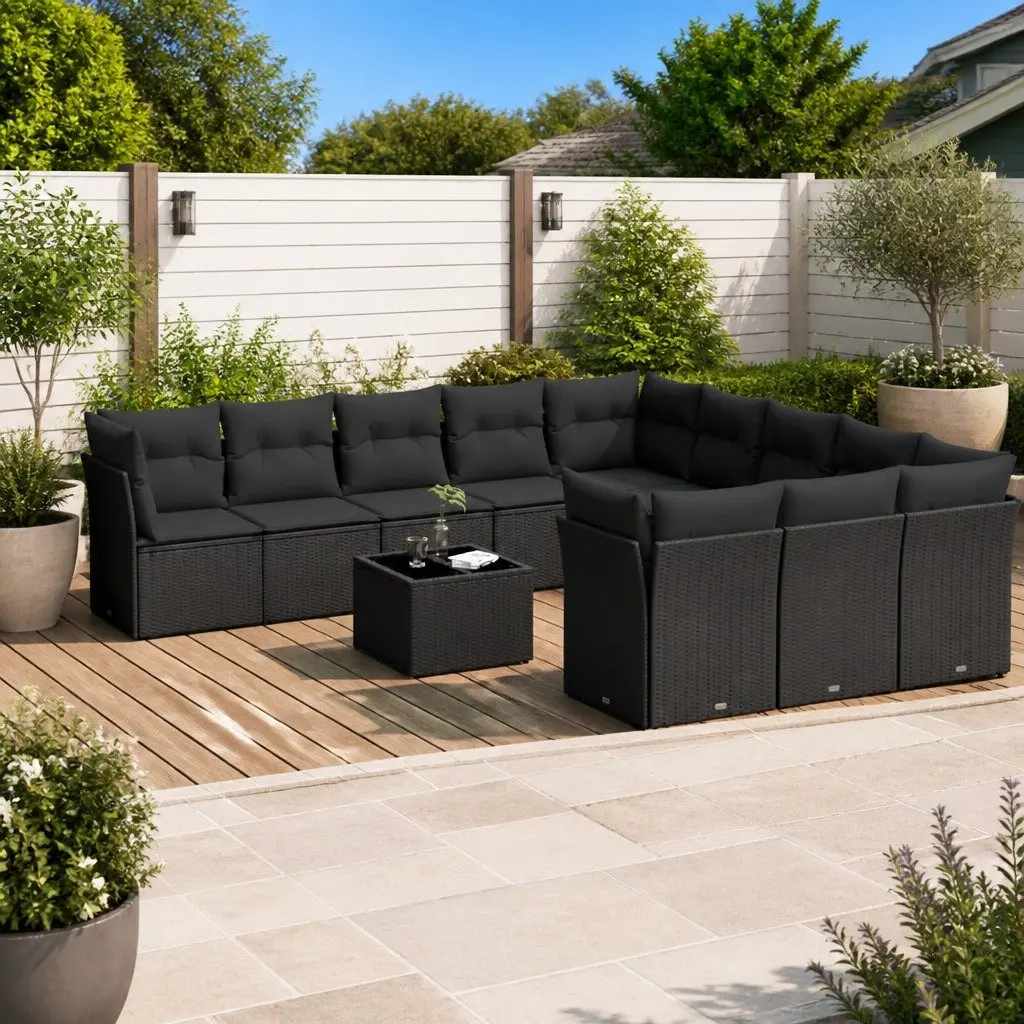 12-Piece Black Outdoor Sofa Set with Storage