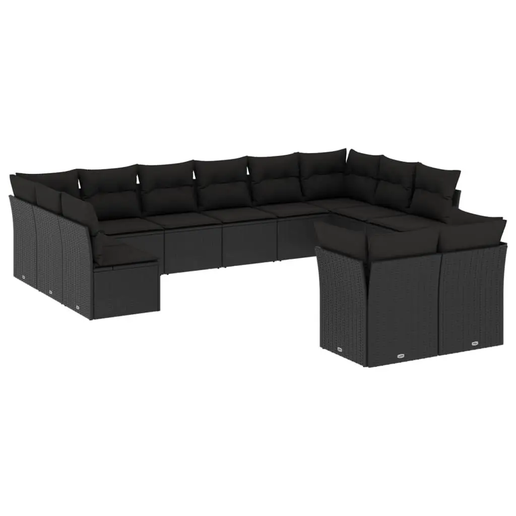 Garden Sofa Set 12 Piece Outdoor Furniture Black Poly Rattan Modular Patio