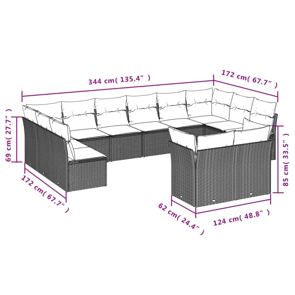 Garden Sofa Set 12 Piece Outdoor Furniture Black Poly Rattan Modular Patio