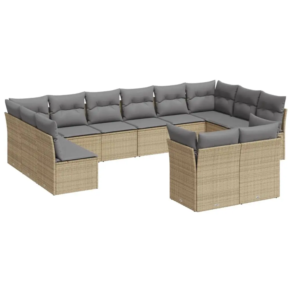 Garden Sofa Set 12 Piece PE Rattan Modular Outdoor Furniture Beige Patio Seating