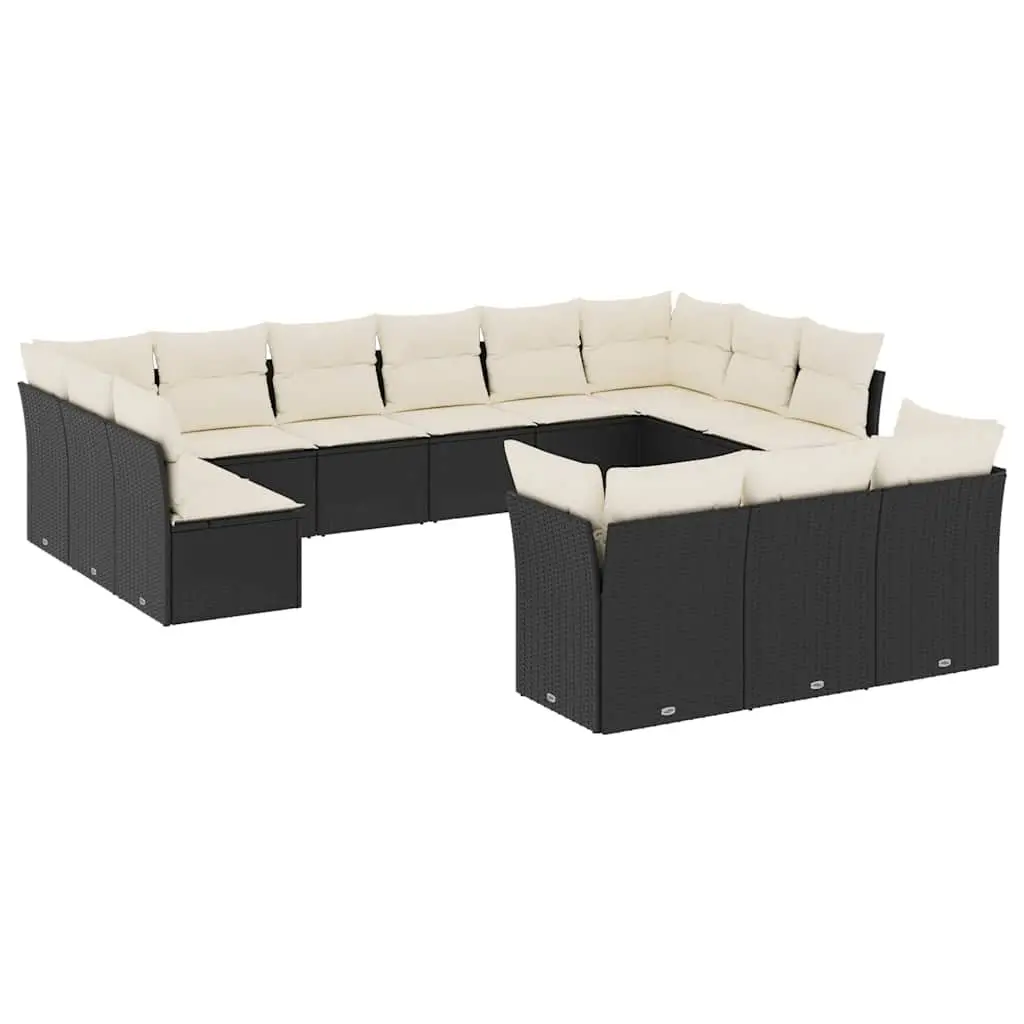Garden Sofa Set 13 Piece Outdoor Furniture Patio Black Poly Rattan Modular