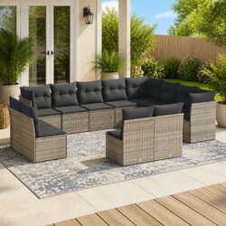 Garden Sofa Set 12 Piece Outdoor Furniture Patio Grey Poly Rattan with Cushions