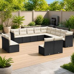 Garden Sofa Set 13 Piece Outdoor Furniture Black Poly Rattan Patio Modular
