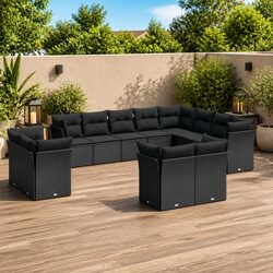 12 Piece Garden Sofa Set Black Poly Rattan Outdoor Patio Furniture Modular