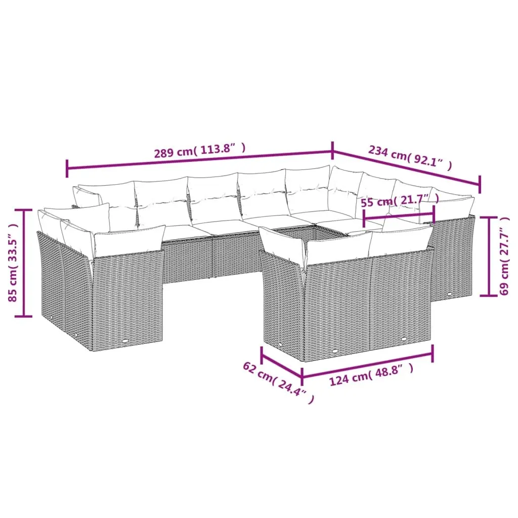Outdoor Garden Sofa Set 12 Piece Modular Patio Furniture Poly Rattan Beige