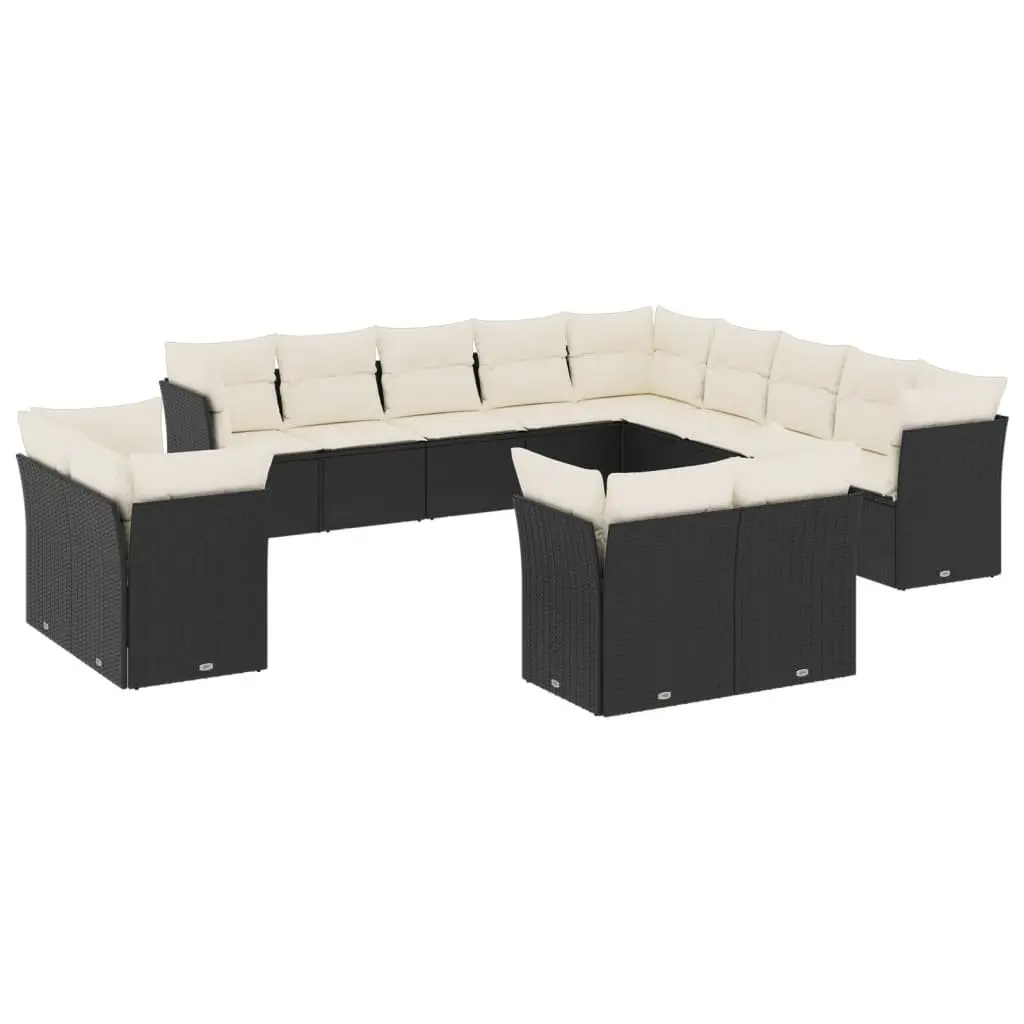 Outdoor Garden Sofa Set 13 Piece Black Poly Rattan Patio Furniture with Cushions
