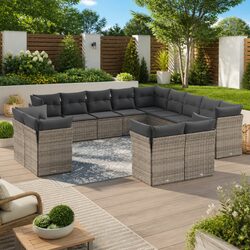 Garden Sofa Set 13 Piece Outdoor Patio Furniture Grey Poly Rattan Modular