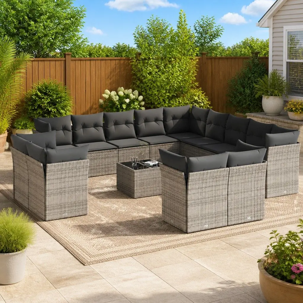 Garden Sofa Set 14 Piece Outdoor Furniture Poly Rattan Grey Patio Sectional
