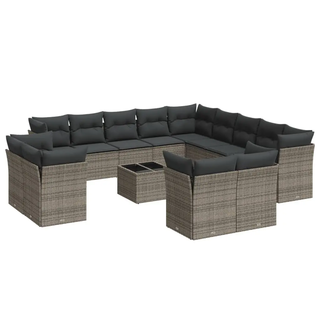 Garden Sofa Set 14 Piece Outdoor Furniture Poly Rattan Grey Patio Sectional