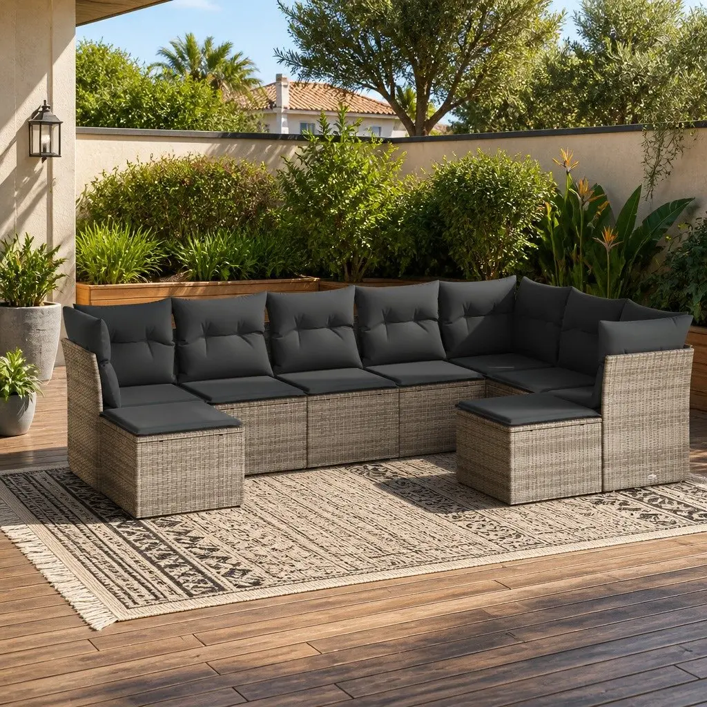 Garden Sofa Set PE Rattan 9 Piece Modular Outdoor Furniture Seating Grey