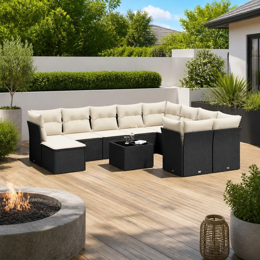 Garden Sofa Set Modular PE Rattan 11 Piece Outdoor Furniture Black