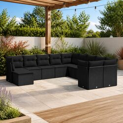 Garden Sofa Set 11 Piece Outdoor Patio Furniture Black Poly Rattan Modular
