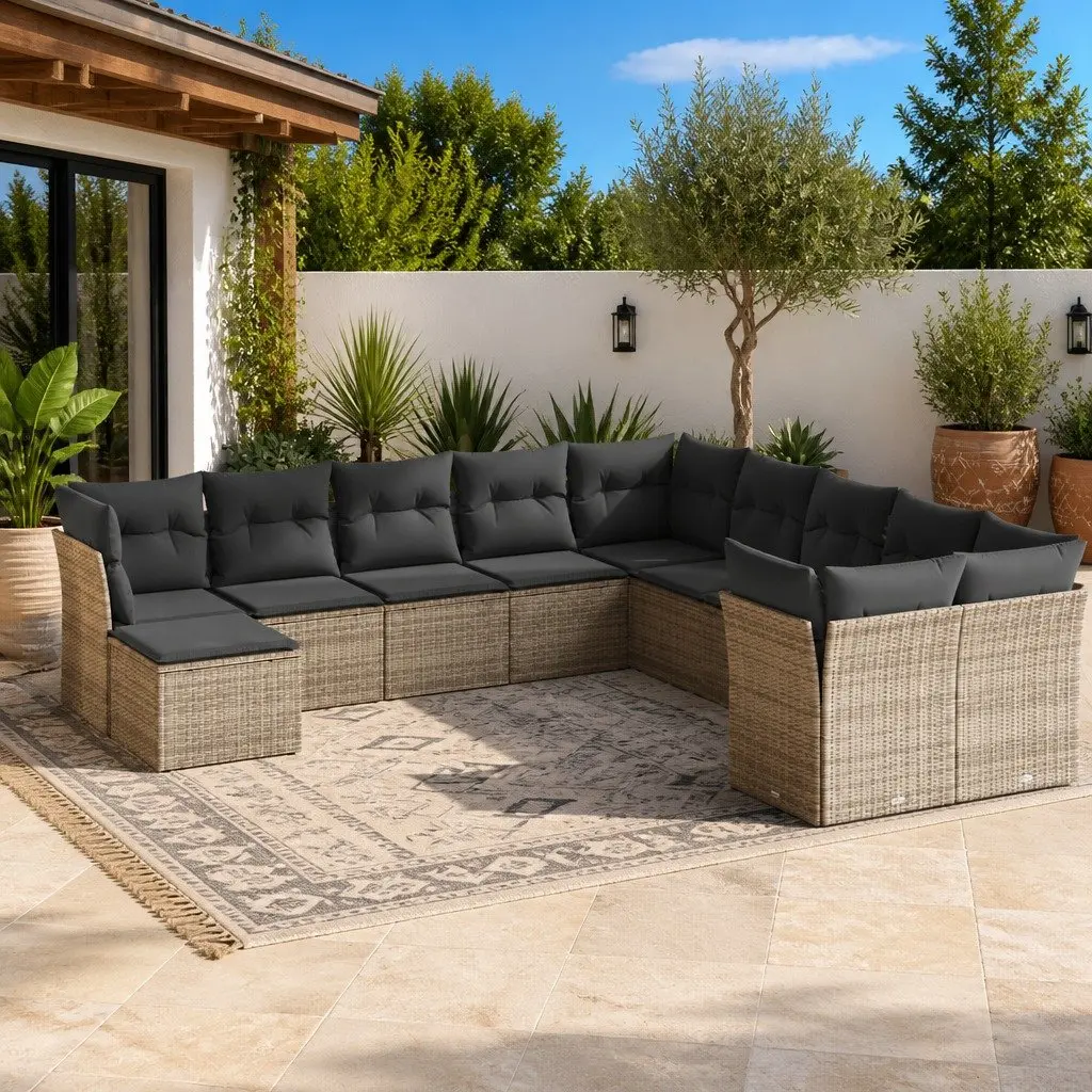 Garden Sofa Set Modular PE Rattan 11 Piece Outdoor Patio Furniture Grey