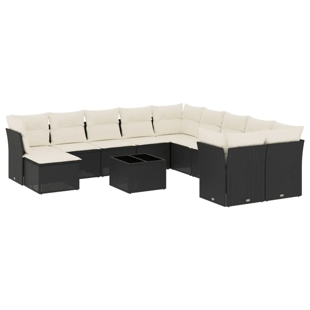 Garden Sofa Set 12 Piece Black Poly Rattan Outdoor Furniture Modular Patio