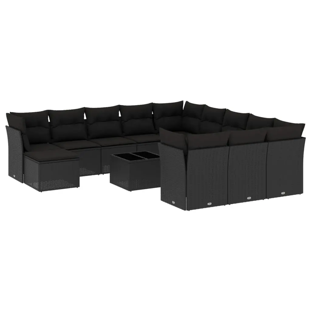 Garden Sofa Set 13 Piece Modular Outdoor Furniture Black PE Rattan