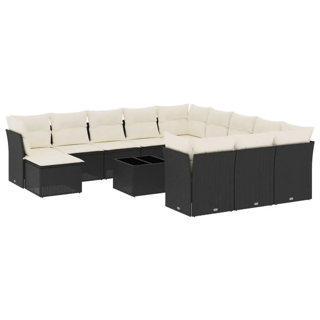 Garden Sofa Set 13 Piece Outdoor Furniture Black Poly Rattan Patio with Cushions