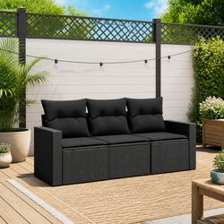 3 Piece Outdoor Garden Sectional Sofa Set with Storage Cushions Black Rattan