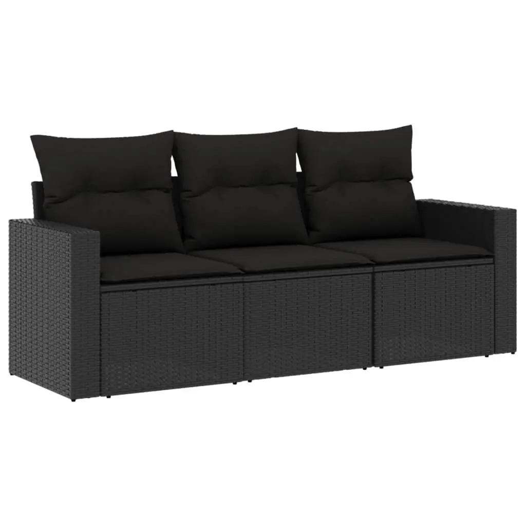 3 Piece Outdoor Garden Sofa Set PE Rattan Modular Black with Storage Cushions