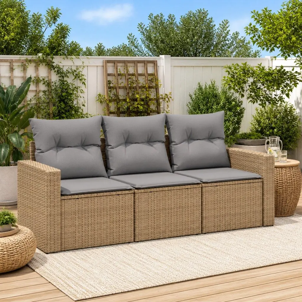 3 Piece Outdoor Sectional Sofa Set Beige PE Rattan