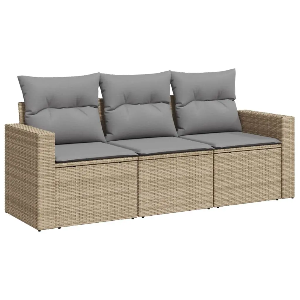 3 Piece Outdoor Sectional Sofa Set Beige PE Rattan