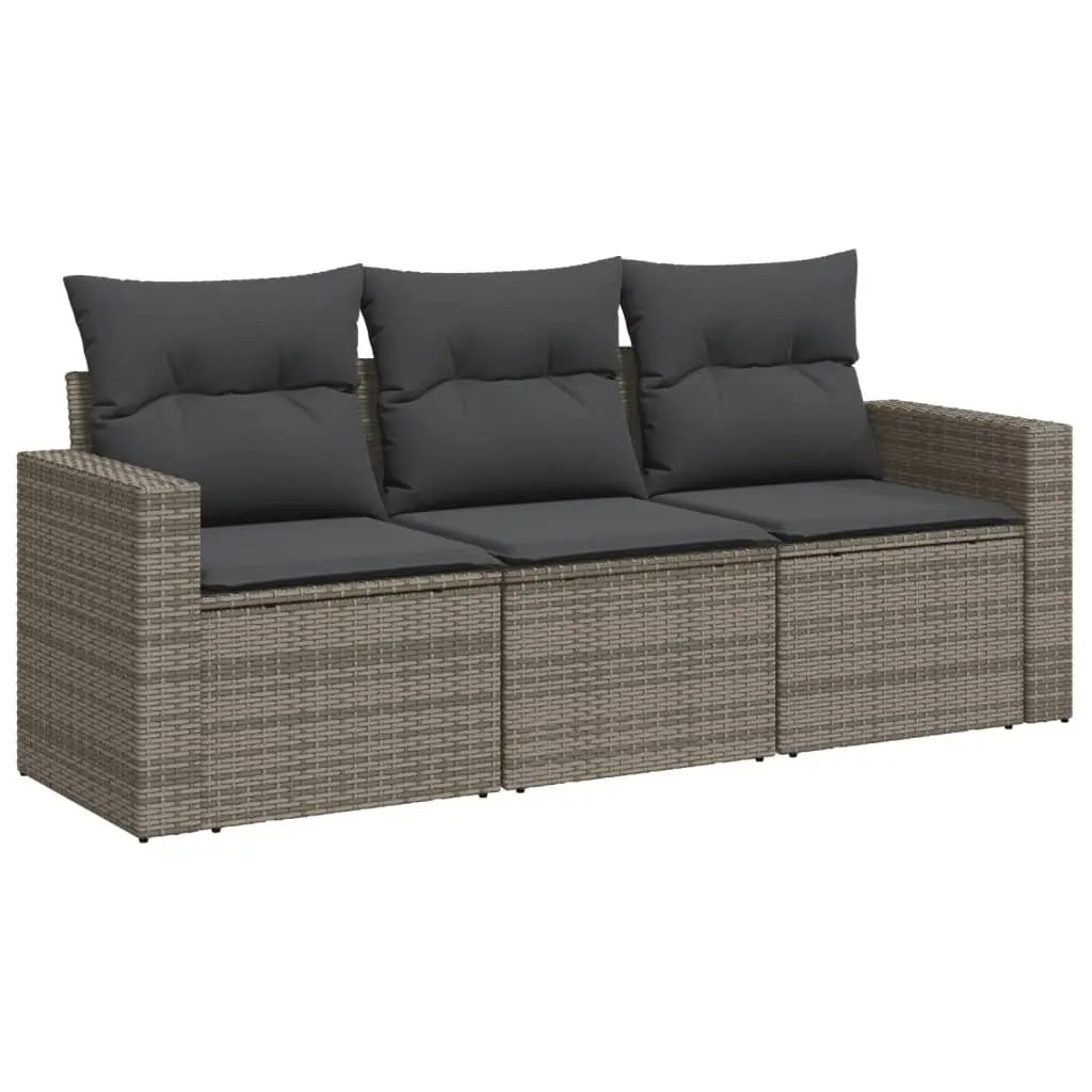 3 Piece Patio Sofa Set Modular Grey Poly Rattan with Storage Function and Cushions