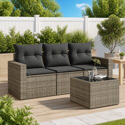 Functional 4 Piece Garden Sofa Set in Grey