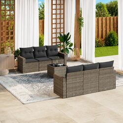 7 Piece Garden Sofa Set Grey Outdoor Sectional with Cushions Storage Table