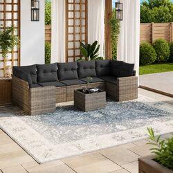 Garden Sectional Sofa Set 8 Piece Outdoor Seating Grey Poly Rattan with Storage