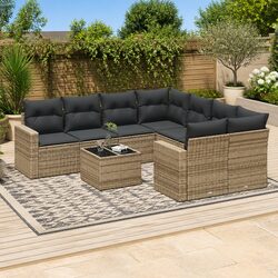 9 Piece Grey Outdoor Sectional Sofa Set Modular Garden Seating with Storage