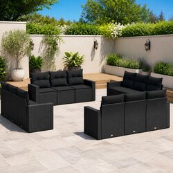Outdoor Sectional Sofa Set 12 Piece Black Poly Rattan Garden Furniture with