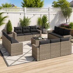 Outdoor Sectional Sofa Set 13 Piece Grey Poly Rattan Garden Furniture Modular