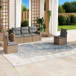 Outdoor Sectional Sofa Set 5 Piece Garden Furniture Beige Poly Rattan with