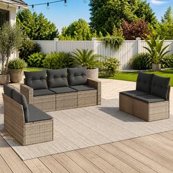 Outdoor Garden Sofa Set 7 Piece Sectional Modular Rattan Patio Furniture Grey