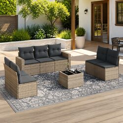 8 Piece Outdoor Garden Sofa Set with Storage Grey Poly Rattan Patio Sectional