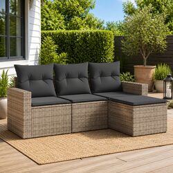 4 Piece Garden Sofa Set Outdoor Sectional Seating Grey Poly Rattan with Cushions
