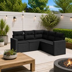 Versatile Black Outdoor Sectional Sofa Set - 5 Pieces