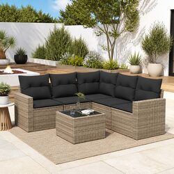 Modular Outdoor Sofa Set, 6-Piece Grey with Convenient Storage