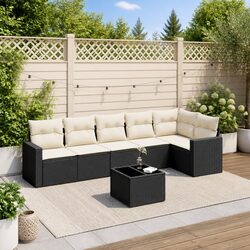 7 Piece Outdoor Garden Sofa Set Black Poly Rattan Modular Patio Sectional with