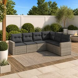 6 Piece Outdoor Garden Sofa Set Grey Rattan Sectional Patio Furniture with