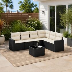 Practical 7-Piece Black Rattan Sofa for Your Outdoor Area