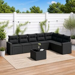 8 Piece Outdoor Sectional Sofa Set Black Poly Rattan Garden Patio Furniture